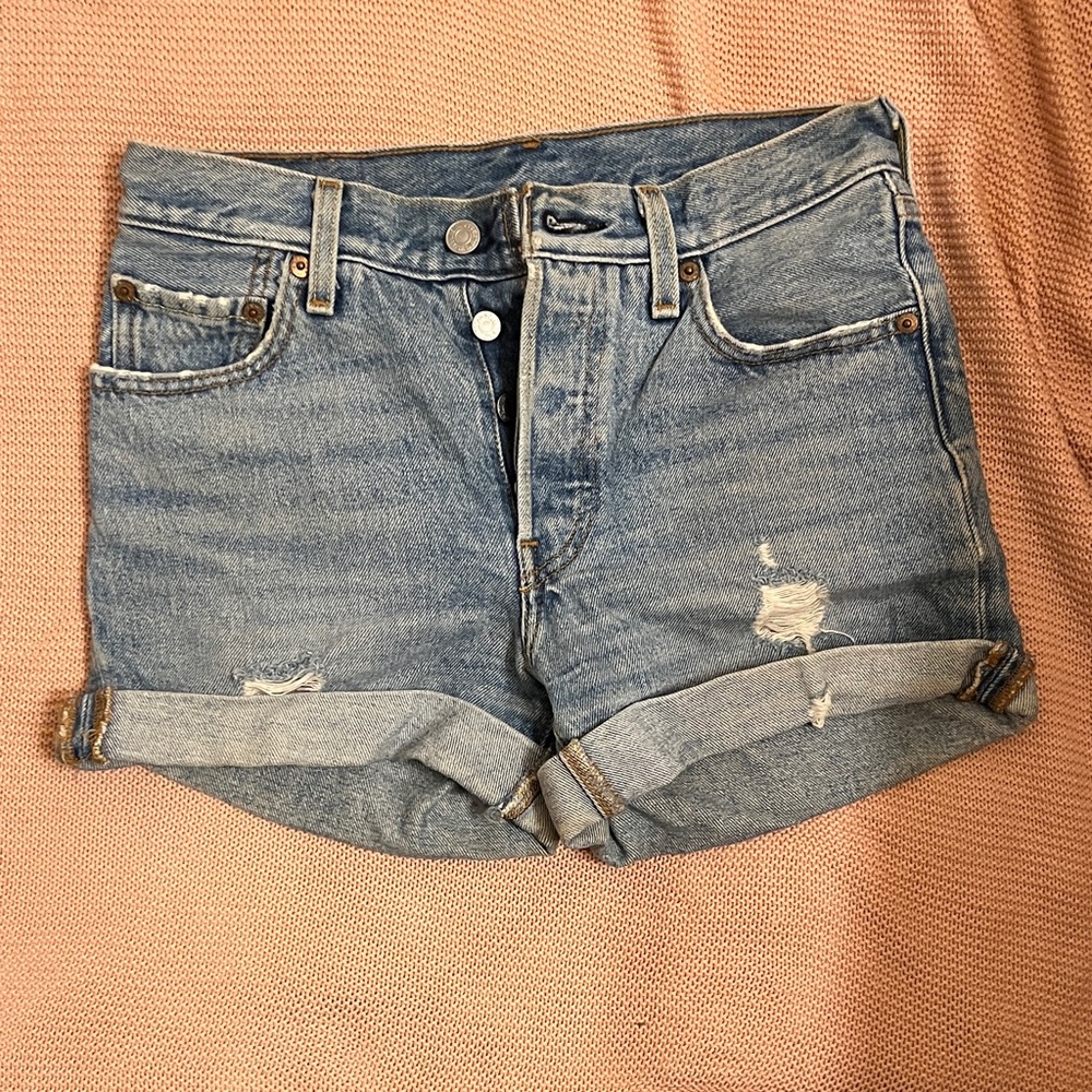 Levi's Light Blue Distressed Jean Shorts